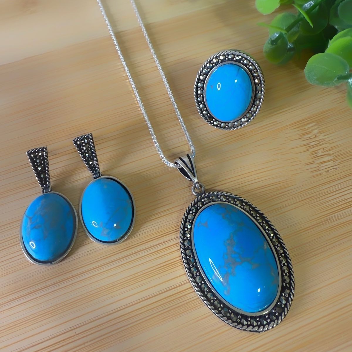 Conjunto de Prata Indiano Turquesa