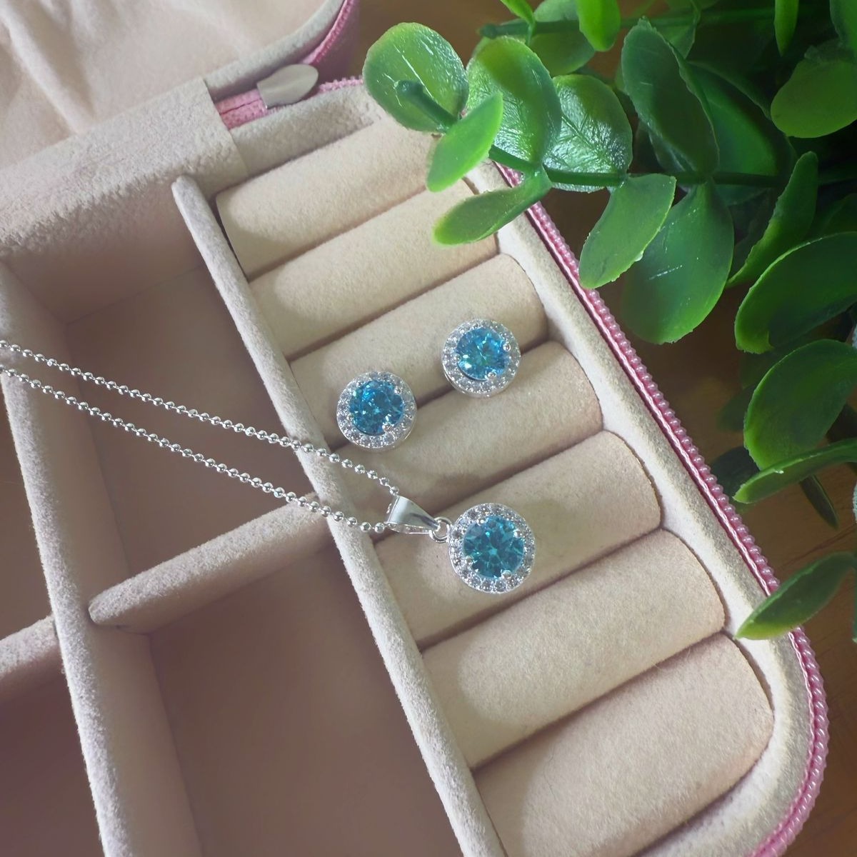 Conjunto de Prata Agua Marinha