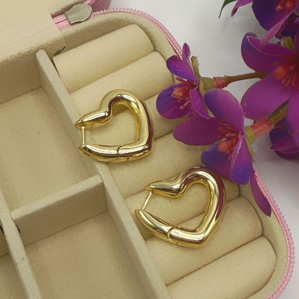 Argola Coração Maximalista Banhado a Ouro