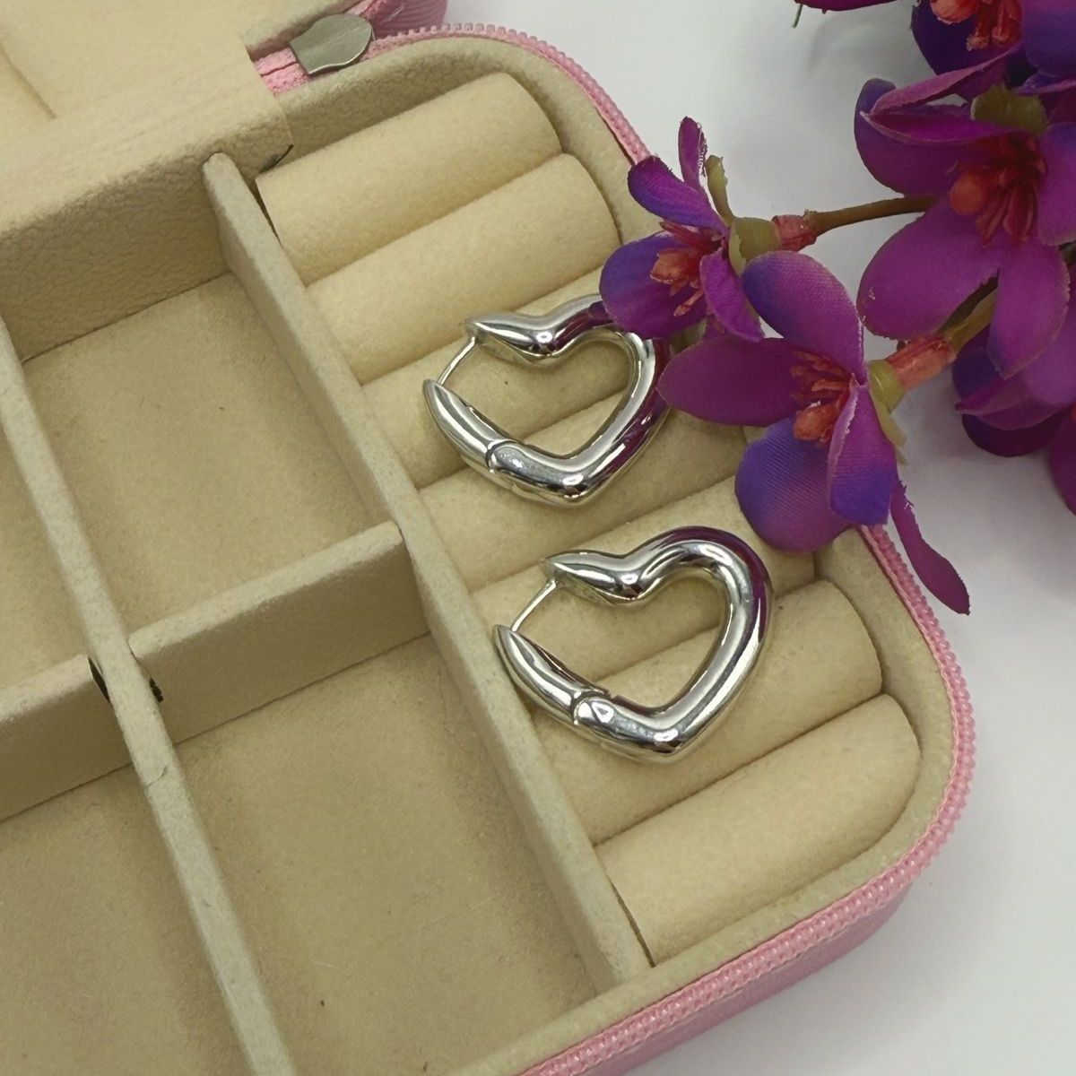 Argola Coração Maximalista Ródio Branco