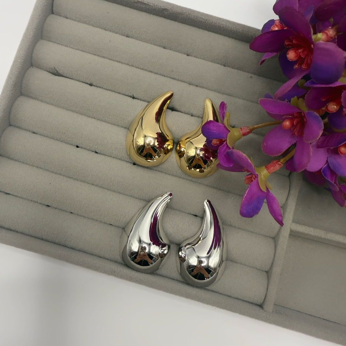 Brinco Gota Banhado a Ouro Maximalista - Imagem 2