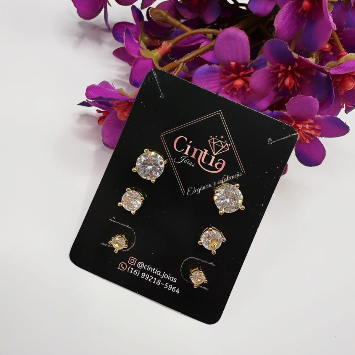 Trio de Brincos em Zircônia Banhado a Ouro - Um Toque de Brilho - Imagem 2