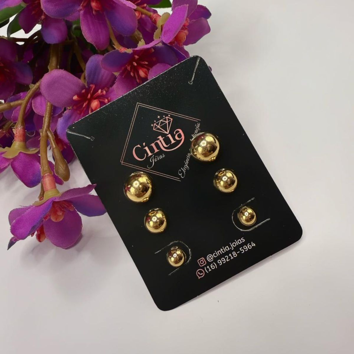 Trio de Brincos Bolinha Banhado a Ouro - Essencial e Versátil - Imagem 2