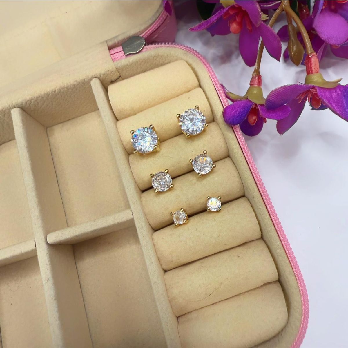 Trio de Brincos em Zircônia Banhado a Ouro - Um Toque de Brilho