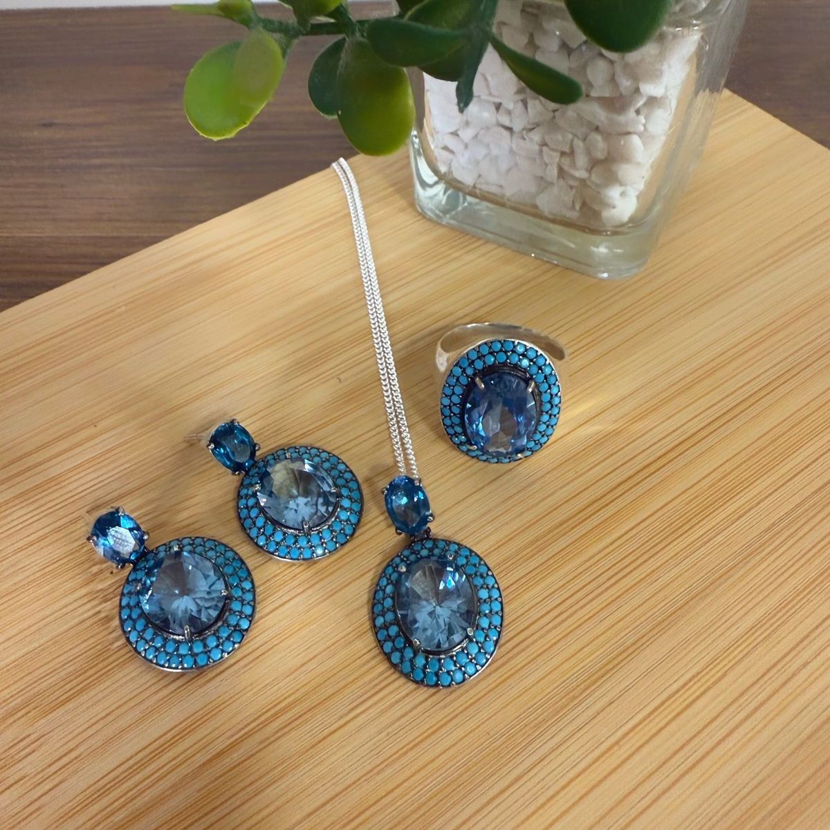 Conjunto em Prata Água Marinha Luxo - Imagem 4