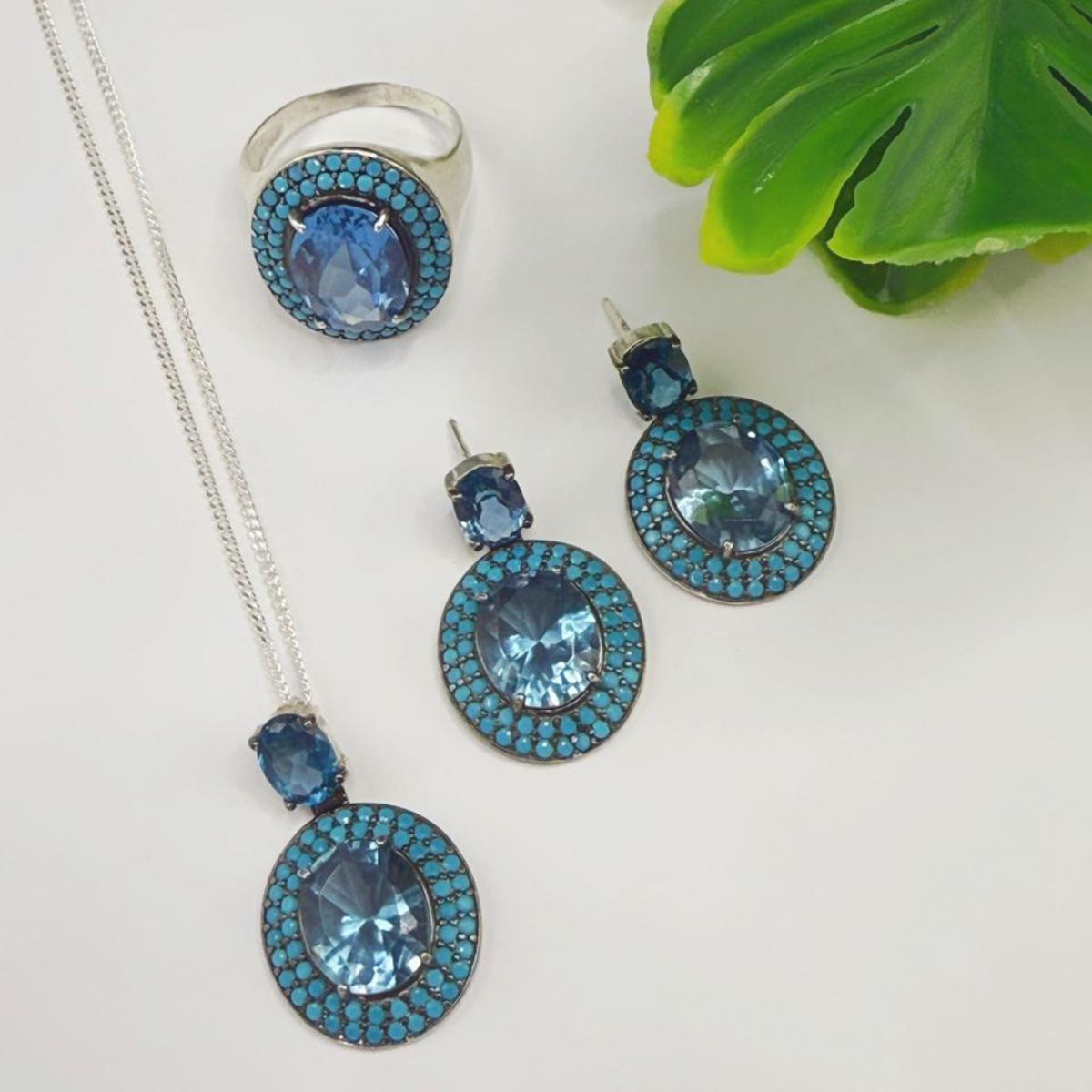 Conjunto em Prata Água Marinha Luxo