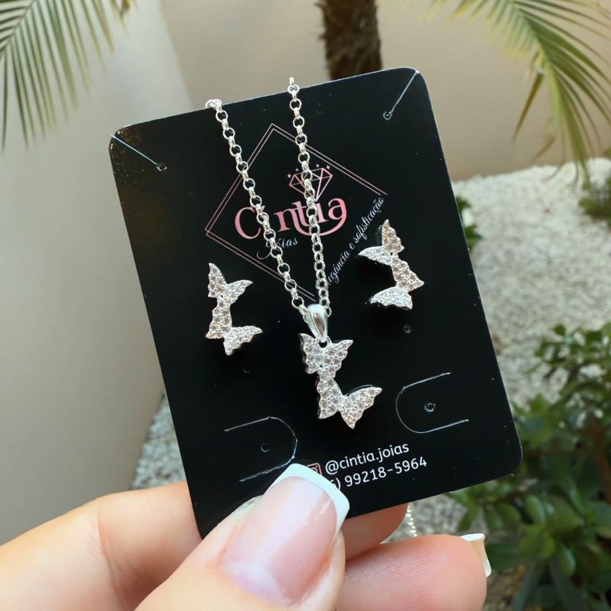 Conjunto em Prata 925 em forma de Borboletas Cravejadas - Imagem 3