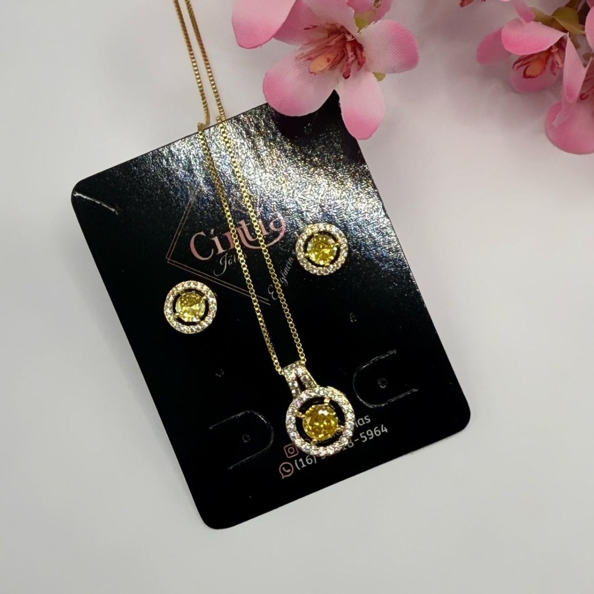 Brilho Minimalista: Conjunto Zircônia Citrino e Cravejado. - Imagem 2